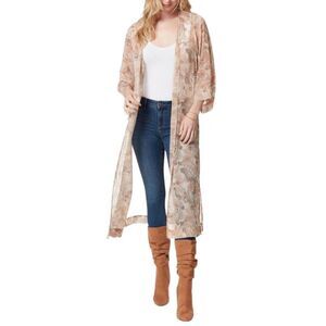 JESSICA SIMPSON BLAKELY WILD PAISLY GARDENIA  CREAM & CORAL CARDIGAN DUSTER KIMO